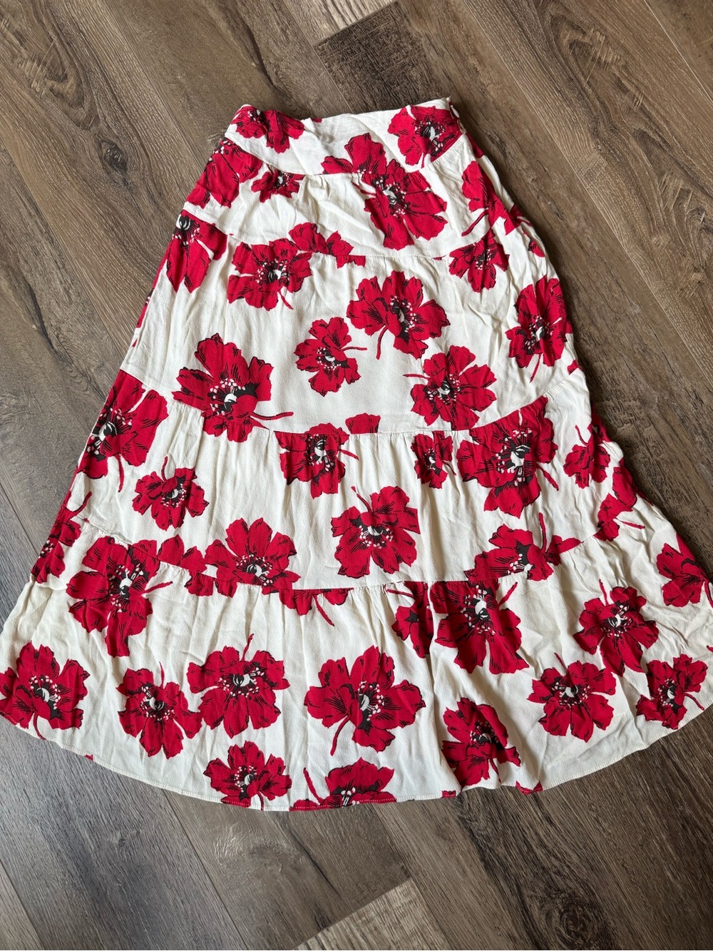 ba&sh White Maxi Skirt with Red Floral Print